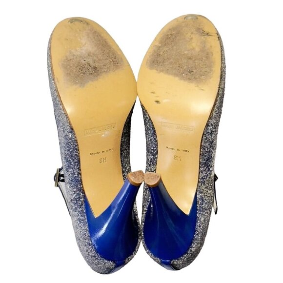 MARC JACOBS Sparkling Blue Mary Jane Patent Leather Stilettos Heels Size 8 - Picture 5 of 12